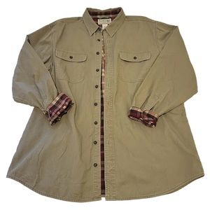 LL Bean Hurricane Flannel Lined Canvas Button Up Pocket Shirt Beige Mens XL Tall